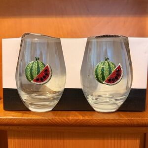 Stemless Wine Glasses with Rhinestone Watermelon Accent (Set of 2) Rachel Zoe